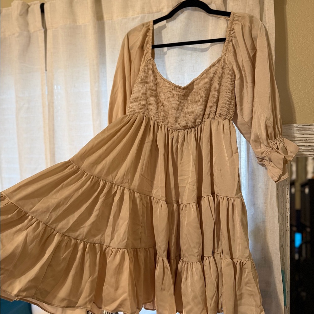 Fashion Nova Beige Long Sleeve Dress